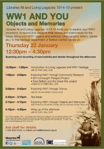 2015-01-22 # WW1 and YOU Objects and Memories (Belfast Central Library) - Programme